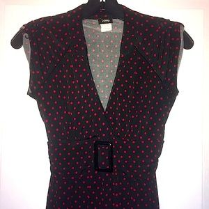 *Vanity* Black w/ Red Polka Dots V-Neck Blouse